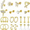 Anicina Body Piercing Studs | Anicina 16G Cartilage Earring Cubic Zirconia Tragus Helix Piercing Jewelry Surgical Steel Cartilage Hoop Earring Plastic Flat Back Lip Ring Medusa Septum Couch Hoop Piercing Jewelry Set