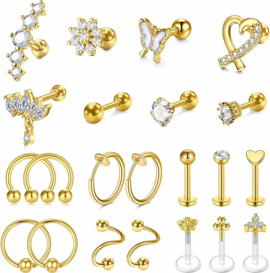 Anicina Body Piercing Studs | Anicina 16G Cartilage Earring Cubic Zirconia Tragus Helix Piercing Jewelry Surgical Steel Cartilage Hoop Earring Plastic Flat Back Lip Ring Medusa Septum Couch Hoop Piercing Jewelry Set