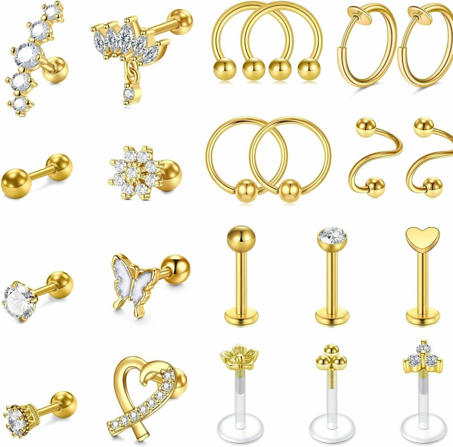 Anicina Body Piercing Studs | Anicina 16G Cartilage Earring Cubic Zirconia Tragus Helix Piercing Jewelry Surgical Steel Cartilage Hoop Earring Plastic Flat Back Lip Ring Medusa Septum Couch Hoop Piercing Jewelry Set