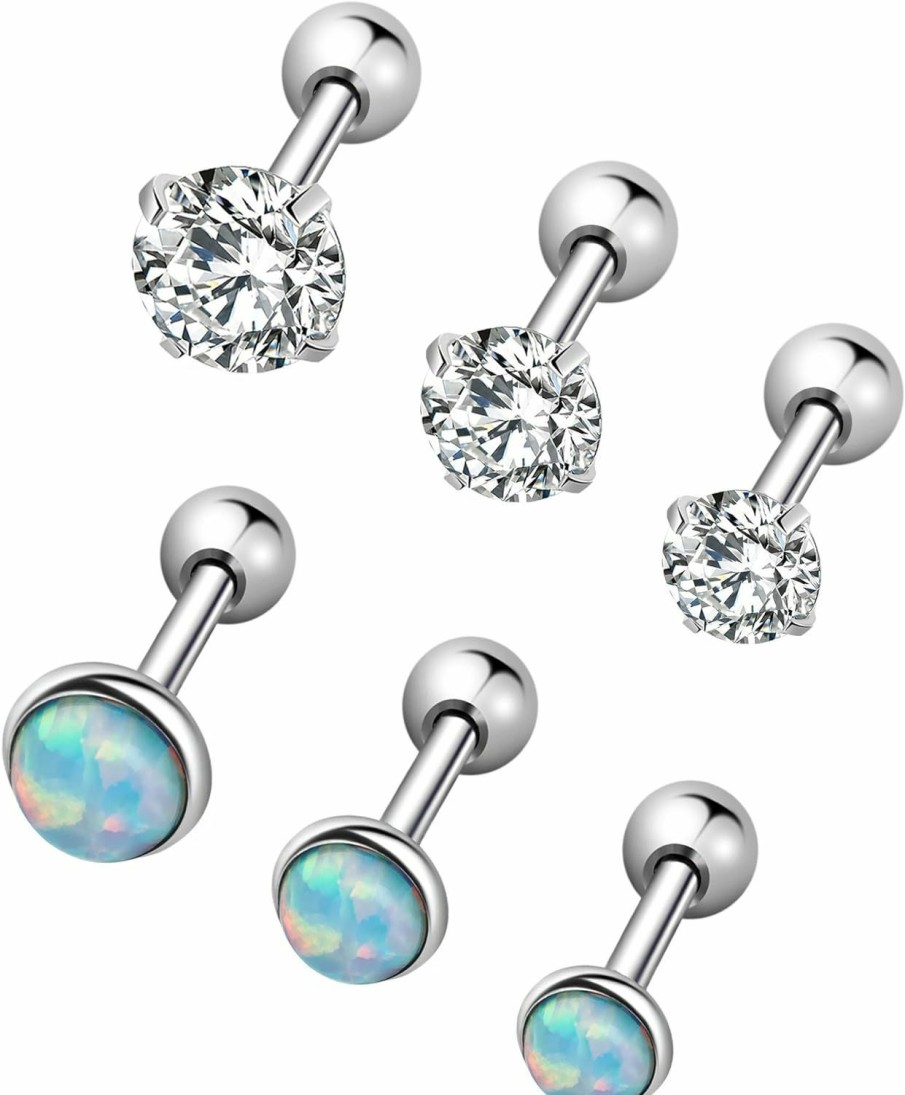 YOVORO Body Piercing Studs | Yovoro 6-12Pcs 16G 316L Stainless Steel Stud Earrings For Women Cartiliage Earring Tragus Helix Piercing Created-Opal 3/4/5Mm