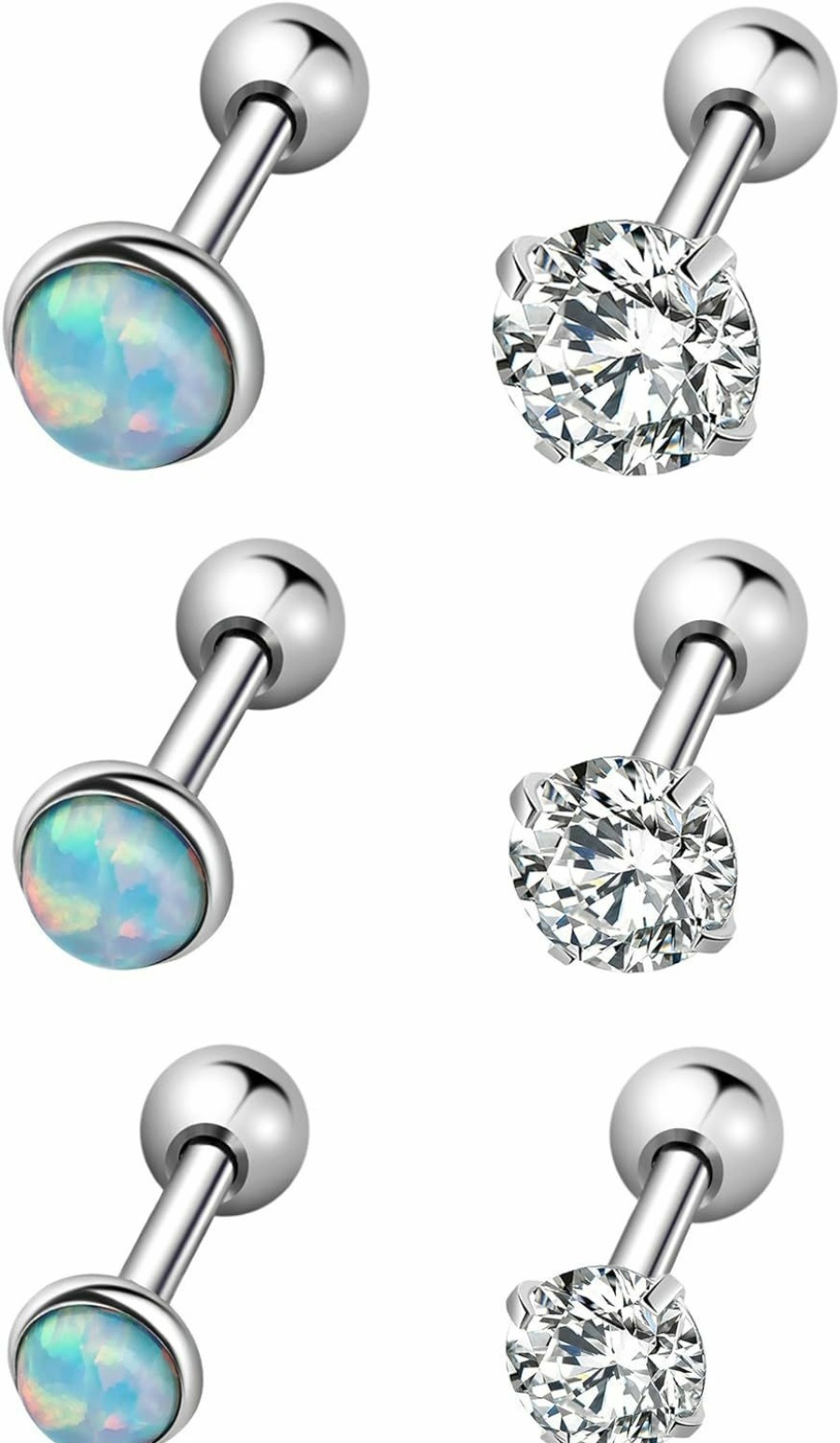 YOVORO Body Piercing Studs | Yovoro 6-12Pcs 16G 316L Stainless Steel Stud Earrings For Women Cartiliage Earring Tragus Helix Piercing Created-Opal 3/4/5Mm