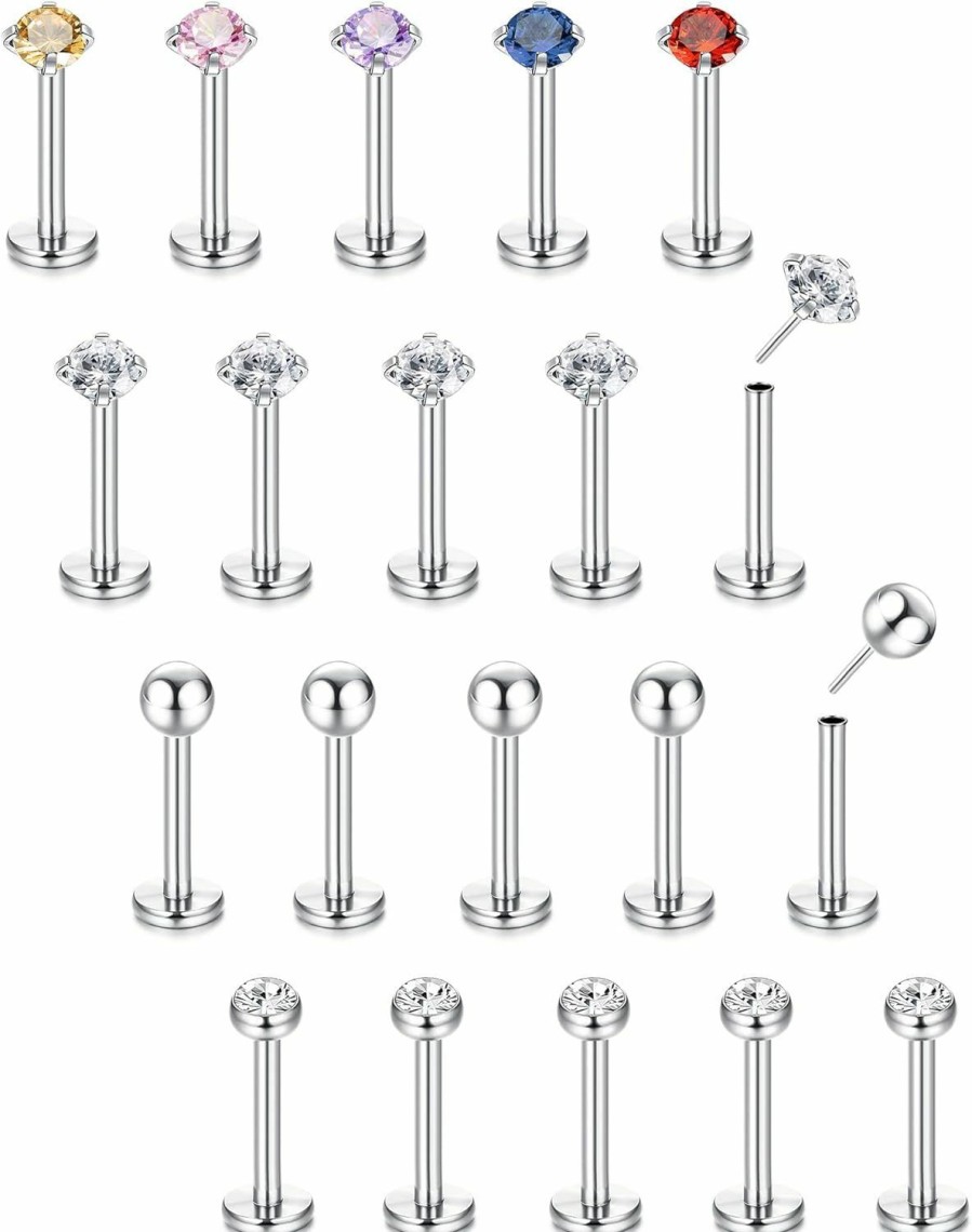 FIBO STEEL Body Piercing Studs | Fibo Steel 16G Threadless Push In Lip Rings For Women Surgical Steel Nose Rings Studs Labret Monroe Tragus Helix Cartilage Earrings Medusa Piercing Jewelry 8Mm