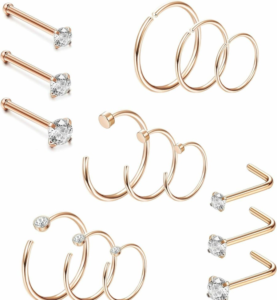 Jstyle Body Piercing Studs | Jstyle 20G 15Pcs Stainless Steel Nose Rings Studs For Women Men Hoop Piercing Body Jewelry