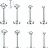 Oveta Body Piercing Studs | Oveta Threadless Push In Lip Rings 16G/18G/20G Labret Jewelry Cz Lip Studs Stainless Steel Cartilage Earrings For Women Monroe Medusa Piercing Jewelry 6/7/8/10/12Mm Bar Length