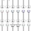 Cisyozi Body Piercing Studs | Cisyozi 20G 18G 16G Threadless Push In Nose Rings Studs With Fat Back 316L Surgical Steel Lip Labret Medusa Rings Studs Cartilage Tragus Helix Ear Earring Body Jewelry Piercing For Women Men 7Mm Bars