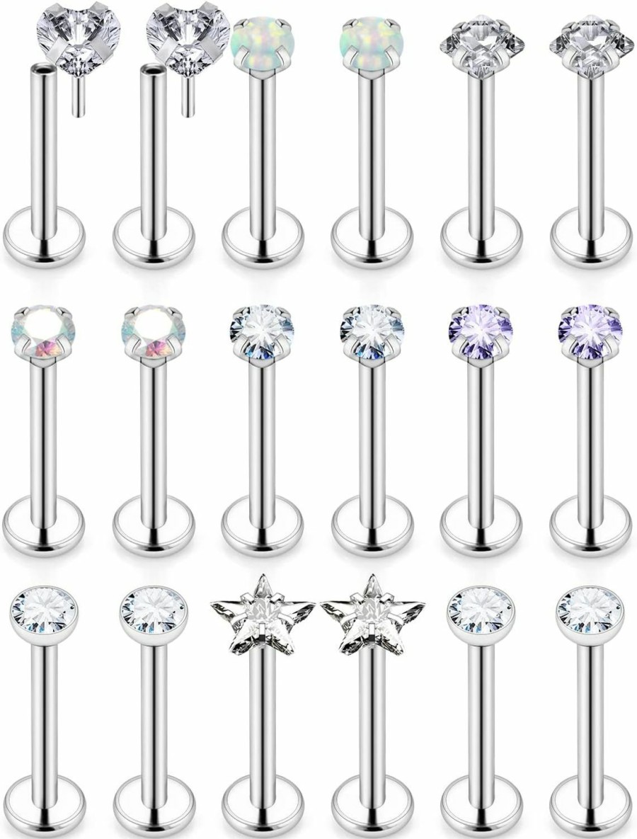 Cisyozi Body Piercing Studs | Cisyozi 20G 18G 16G Threadless Push In Nose Rings Studs With Fat Back 316L Surgical Steel Lip Labret Medusa Rings Studs Cartilage Tragus Helix Ear Earring Body Jewelry Piercing For Women Men 7Mm Bars