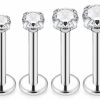 SQKXKLCZ Body Piercing Studs | 6Pcs G23 Titanium 16G 6Mm/7Mm/8Mm/9Mm/10Mm Internally Threaded 2Mm 2.5Mm 3Mm 4Mm 5Mm 6Mm Prong Cz Top 4Mm Flat Back Piercing Lip Stud Earring Labret Monroe Lip Ring Tragus Cartilage Earring Stud