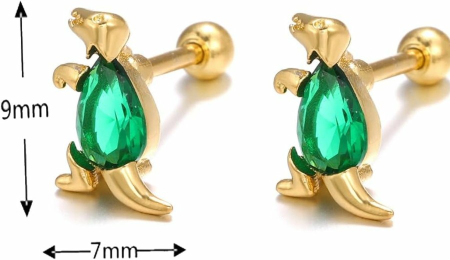 Izpack Body Piercing Studs | 18K Gold Plated Dinosaur Cartilage Sleeper Tiny Stud Earrings Cubic Zirconia Crystal Animal Dragon Screw Back Ball Tragus Barbell Labret Small Studs Earring Dainty Jewelry Gifts For Women Teen Girls Daughter 20G