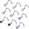 LOLIAS Body Piercing Studs | Lolias G23 Titanium Nose Ring Studs L Shaped Straight Screw Nose Rings 20G 2Mm Tiny Cz Opal Nose Studs Nostrial Nose Piercing Jewelry