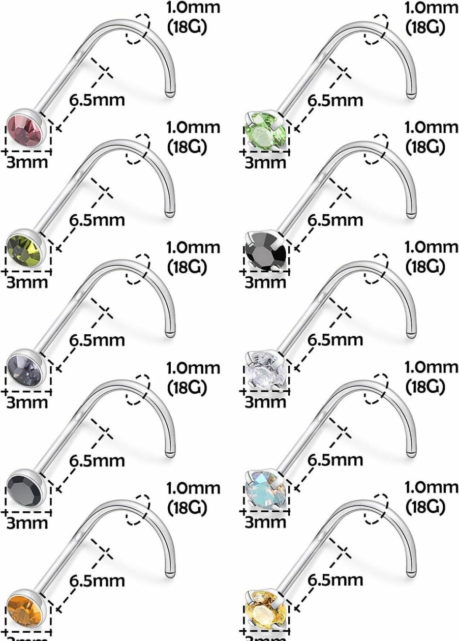 Generic Body Piercing Studs | Lsnevsie 18G 20G 22G Stainless Steel Opal Nose Rings Studs For Women Men Nose Piercing Jewelry Top Diamond 1.5Mm 2Mm 2.5Mm 3Mm 3.5Mm 4Mm