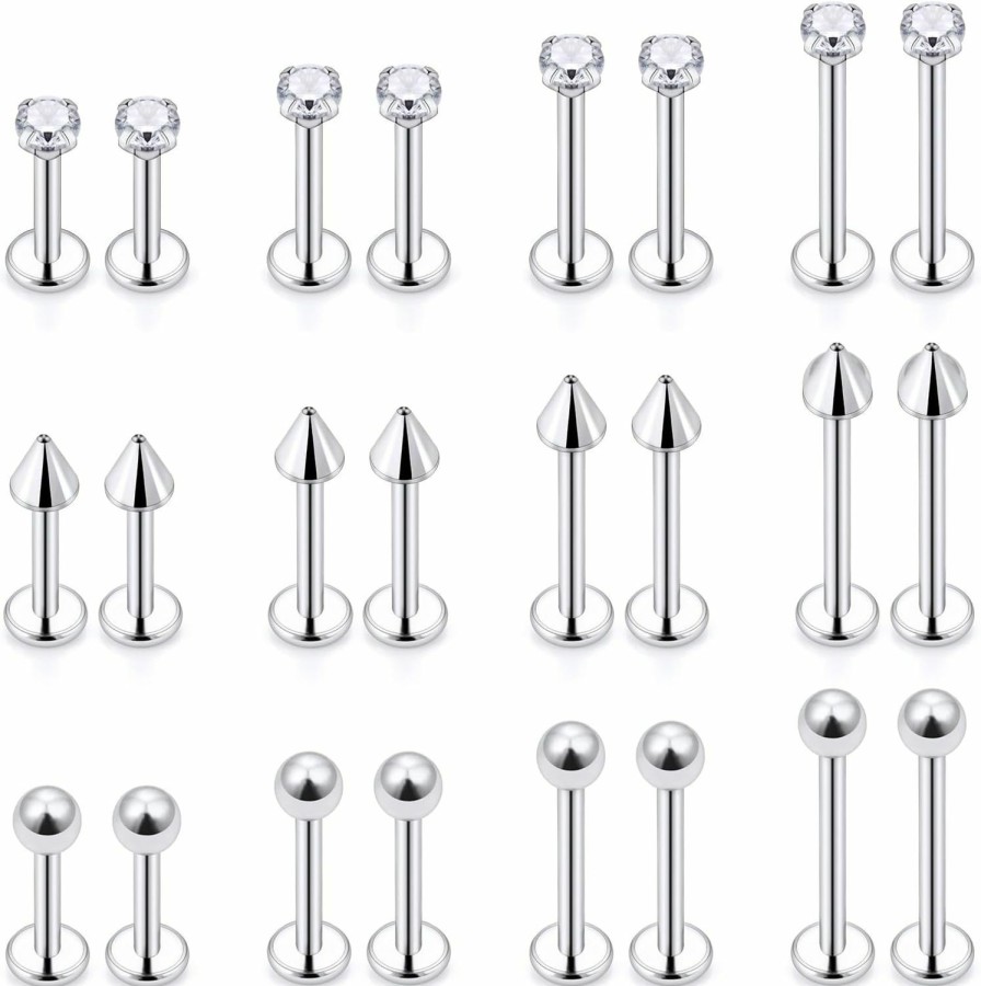 Ftovosyo Body Piercing Studs | Ftovosyo Labret Jewelry 24Pcs Monroe Lip Medusa Barbell Ring Helix Earring Tragus Cartilage Studs Surgical Steel Piercing Jewelry For Women Men 16G