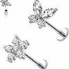 VERAMI Body Piercing Studs | Verami 16G Surgical Steel Pushin Lip Rings Butterfly Flower Bee Nose Stud Rings Top Push In Threadless Flat Back Nose Rings Studs Cartilage Earrings For Womens