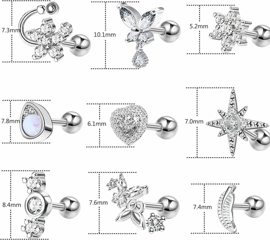 CHARMONLINE Body Piercing Studs | Charmonline 16G 316L Stainless Steel Cartilage Stud Earrings Helix Tragus Daith Earrings Body Ear Piercing Jewelry For Men Women Girls…