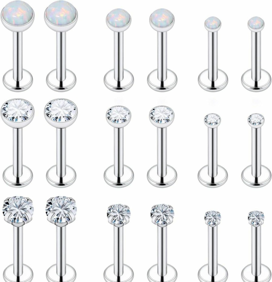 Dyknasz Body Piercing Studs | Dyknasz Opal Medusa Piercing Jewelry 16G Stainless Steel Labret Jewelry Lip Rings Snake Bite Piercing Jewelry Different Size Tragus Earrings Forward Helix Cartilage Conch Earring Stud With Flat Back