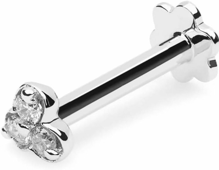 Demira Body Piercing Studs | Demira Jewels 3 Stone Nose Stud With 0.03 Ct Natural Diamond In 14K White Gold Also Lip Labret Or Monroe Ring