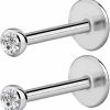 Forbidden Body Jewelry Body Piercing Studs | Forbidden Body Jewelry Surgical Steel Earrings Internally Threaded Micro Cz Gem Top Tragus/Helix/Labret Stud With 2Mm Top 18G (4Mm-10Mm)