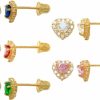 ANYGOLDS Body Piercing Studs | 14K Real Solid Gold Colorful Heart Cubic Zirconia Cartilage Daith Helix Tragus Conch Rook Snug Ear Post Stud Earrings - 1 Pair