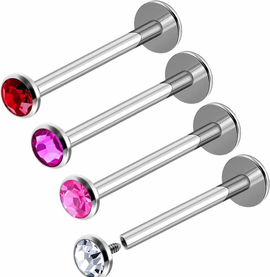 Generic Body Piercing Studs | 4Pcs Internally Surgical Steel 16G Labret Studs Piercing Jewelry Monroe Tragus Cartilage 3Mm Flat Head Crystal More Choices