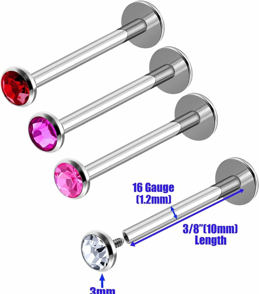 Generic Body Piercing Studs | 4Pcs Internally Surgical Steel 16G Labret Studs Piercing Jewelry Monroe Tragus Cartilage 3Mm Flat Head Crystal More Choices