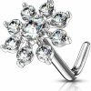 Forbidden Body Jewelry Body Piercing Studs | Forbidden Body Jewelry Nose Rings Big Bling Cz Snowflake L-Shaped Nose Stud Surgical Steel (20G,7Mm)