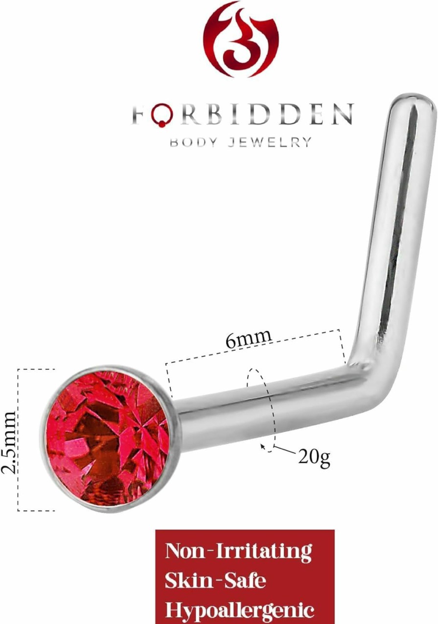 Forbidden Body Jewelry Body Piercing Studs | Forbidden Body Jewelry 20G Surgical Steel 6Mm L-Shaped Nose Piercing Stud With 2.5Mm Crystal Top