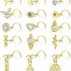 LOLIAS Body Piercing Studs | Lolias 15Pcs 20G Dangle Nose Rings Studs L-Shape/Corkscrew Nose Rings For Women Men Cz Opal Beads Moon Flower Heart Silver/Gold Tone Cute Nose Studs Piercing Jewelry