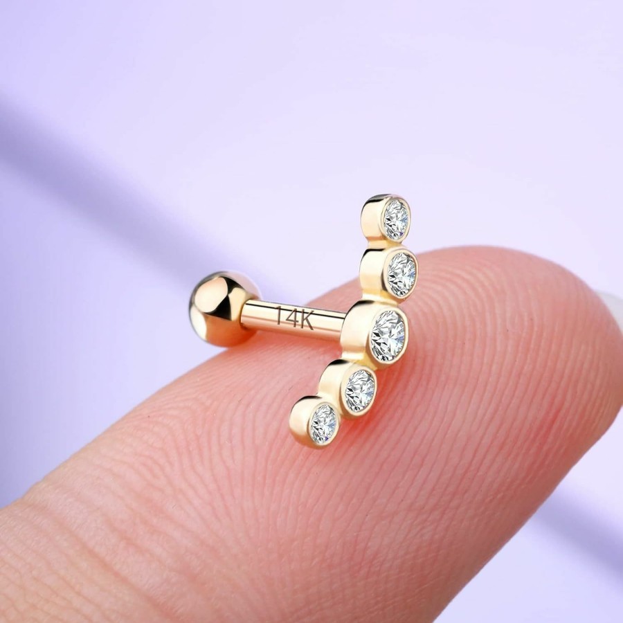 Melighting Body Piercing Studs | Meiighting 14K Gold Helix Earrings 16G Clear Cz Cartilage Earrings Tragus Piercing Earrings Stud Earring Body Piercing Jewelry