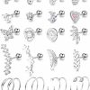 JOERICA Body Piercing Studs | Joerica 24Pcs 16G Cartilage Earrings For Women Helix Tragus Piercing Earrings Flower Butterfly Heart Stars Moon Stainless Steel Cartilage Earrings