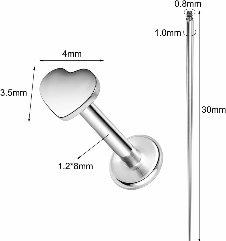 AccGin Body Piercing Studs | Astm F136 Titanium 16G 8Mm Piercing Jewelry Helix Earrings For Conch Tragus Helix Lip Labret Earlobe Hypoallergenic Internally Threaded Flat Back Cartilage Stud Earring Taper Insertion Pin