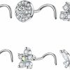 supsiah Body Piercing Studs | Supsiah 20G L Shaped Nose Studs Surgical Stainless Steel Cz Nose Rings Studs Silver For Women Nose Piercing Jewerly 6Pcs Sets