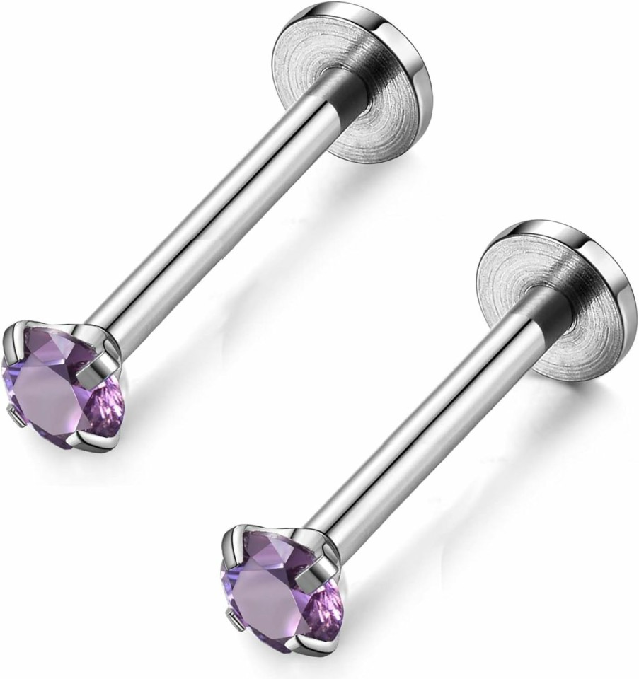 Amazon Body Piercing Studs | 16G Flat Back Earrings 10Mm Post 316L Surgical Steel Bar 2Mm 3Mm 4Mm Cz Stud Earrings Set Ear Lobe Rook Helix Conch Piercing Jewelry