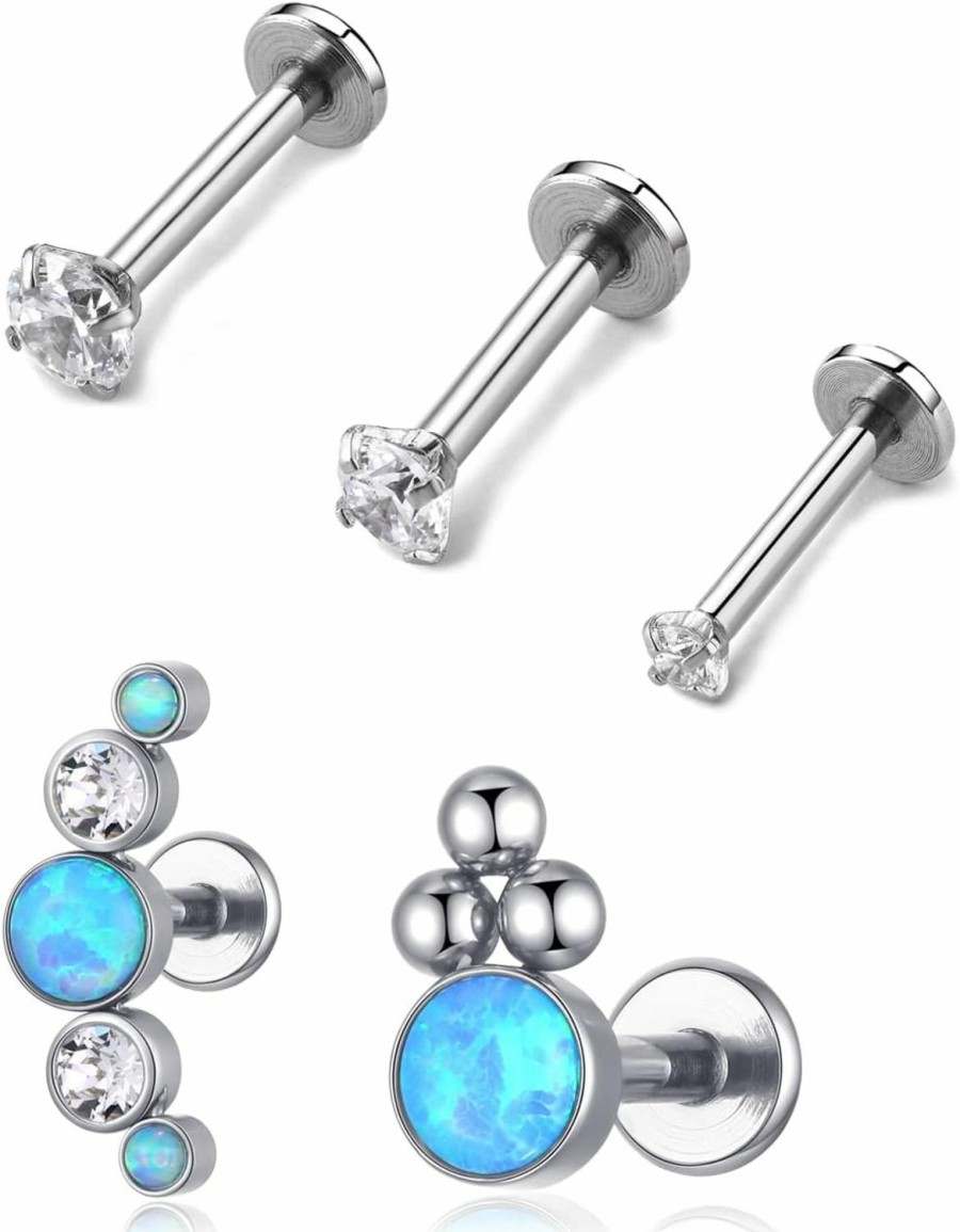 CANDYFANCY Body Piercing Studs | Candyfancy 16G Cartilage Earring Set For Women,Stainless Steel Flatback Forward Helix Stud Earrings Tragus Daith Rook Conch Cartilage Piercing Jewelry Studs Pack