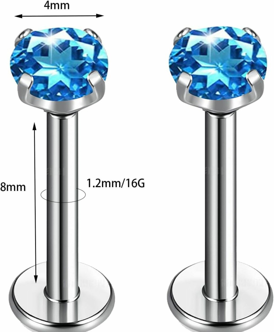 TOMIDES Body Piercing Studs | Tomides G23 Titanium Lip Labret Studs Helix Tragus Earring Set 16G Threadless Cz Nose Stud Hypoallergenic Conch Lobe Monroe Piercing Jewelry