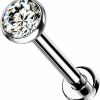 Dynamique Galerie Body Piercing Studs | Dynamique Implant Grade Titanium Threadless Push In Labret With Bezel Set Cz Ball Top (Sold Per Piece)