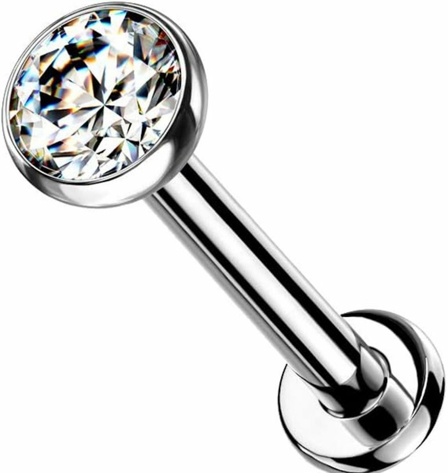 Dynamique Galerie Body Piercing Studs | Dynamique Implant Grade Titanium Threadless Push In Labret With Bezel Set Cz Ball Top (Sold Per Piece)