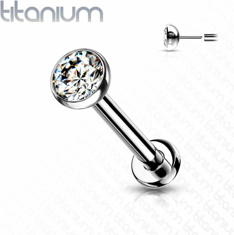 Dynamique Galerie Body Piercing Studs | Dynamique Implant Grade Titanium Threadless Push In Labret With Bezel Set Cz Ball Top (Sold Per Piece)