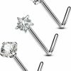 OUFER Body Piercing Studs | Oufer 3Pcs Nose Rings Studs, G23 Solid Titanium 20G Nose Rings L-Shaped, Round/Star/Heart Shaped Sparkling Cz Nostril Piercing Jewelry For Women And Men