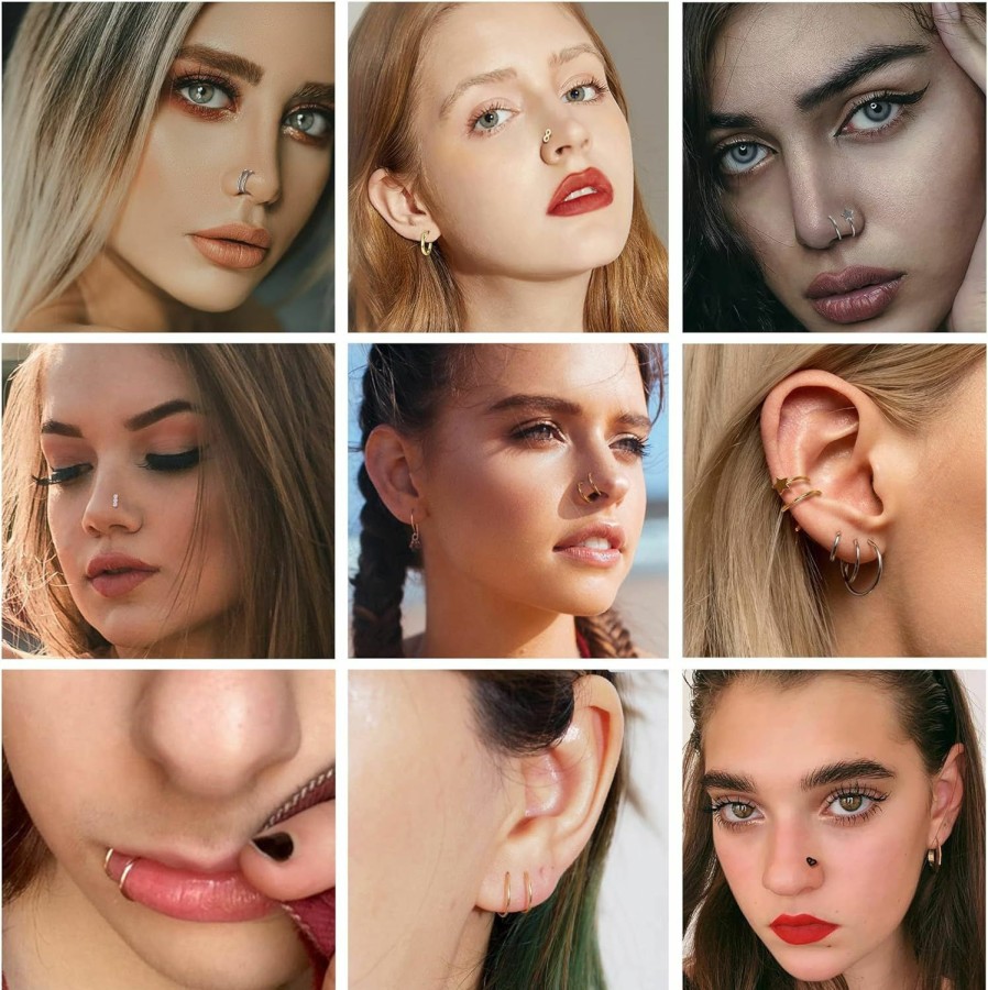 ZELORES Body Piercing Studs | Zelores 20Pcs 20G Double Hoop Nose Ring L Shaped Nose Studs 316L Stainless Steel Piercing Jewelry Small Nose Studs Spiral Nose Rings For Women Men Silver Rose Gold Balck