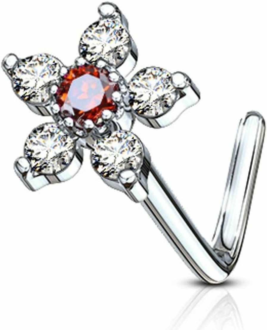 Inspiration Dezigns Body Piercing Studs | Inspiration Dezigns Nose Stud Ring Cz Flower Top 316L Surgical Steel