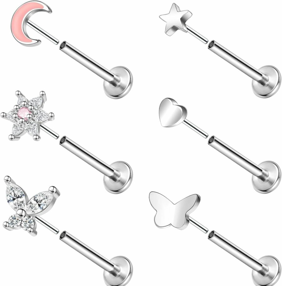 ZS Body Piercing Studs | Zs 16G Stainless Steel Flat Back Earrings Stud Threadless Tragus Cartilage Lip Medusa Piercing Jewelry For Women Men