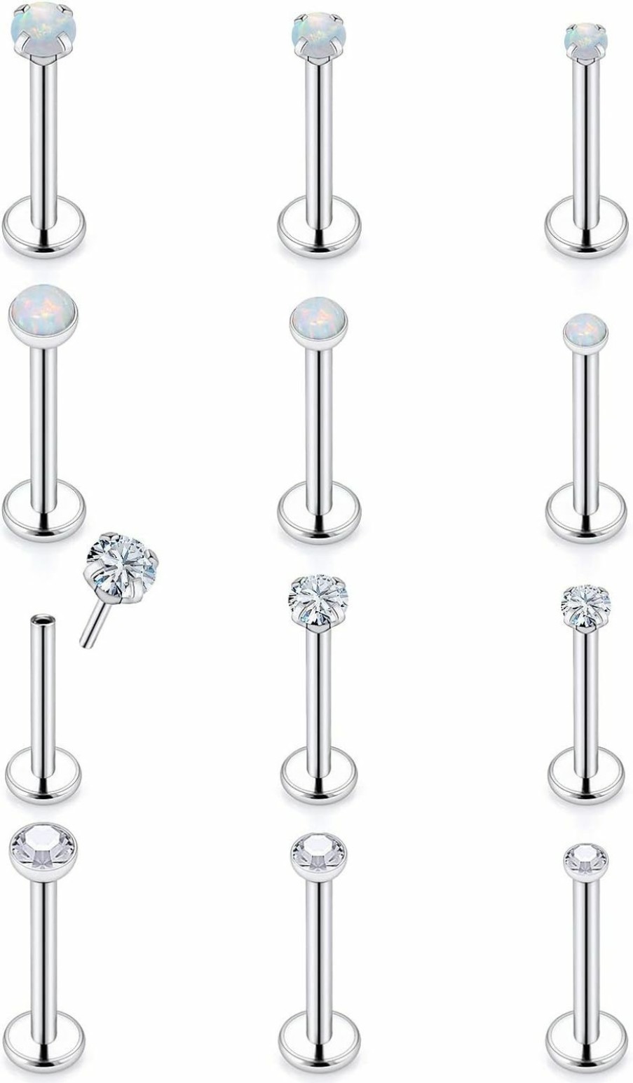 Vsnnsns Body Piercing Studs | Vsnnsns 20G 18G 16G Push In Lip Rings Stainless Surgical Steel Labret Jewelry Monroe Lip Rings Nail Cartilage Tragus Helix Earrings Studs Nose Ring Medusa Piercing Jewelry For Women Men Cz Opal 12Pcs