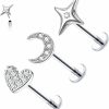 FLOGWE Body Piercing Studs | Flogwe 16G 316L Pushin Lip Rings Heart Nose Stud Rings Moon Star Nose Rings Top Push In Threadless Surgical Steel Flat Back Lobe Helix, Tragus, Conch Cartilage Earring