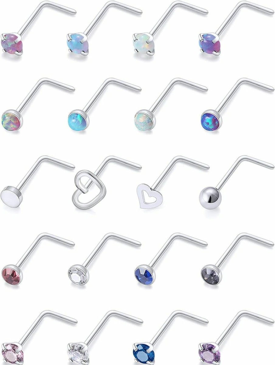 Gadeaila Body Piercing Studs | Gadeaila 20G 18G 22G Nose Rings Studs Surgical Steel Nose Piercing Jewelry Nose Studs For Women Men Hypoallergenic Opal Heart Cz Diamond Nostril Piercing Jewelry 20 Gauge 6.5Mm~7Mm Cute Nose Rings