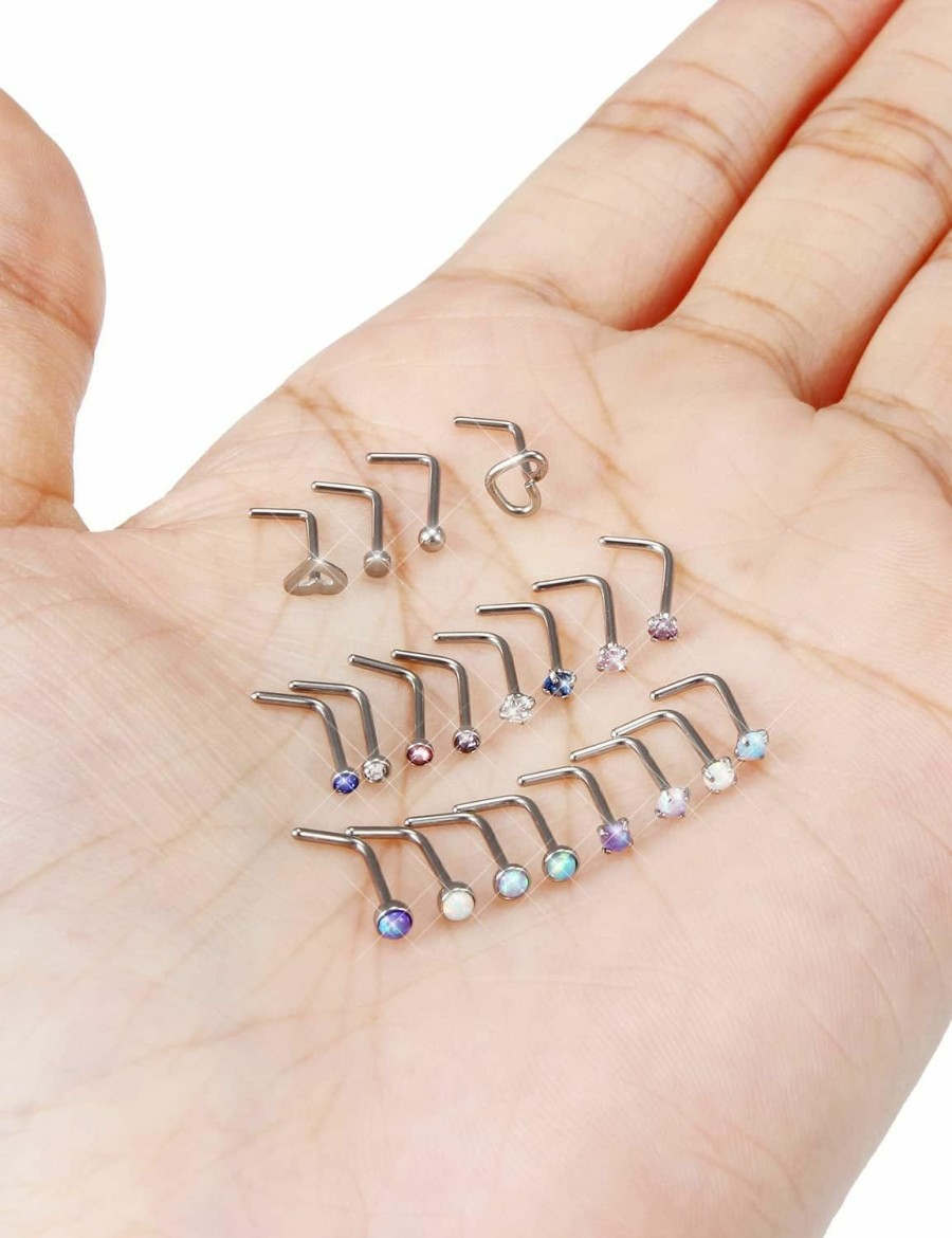 Gadeaila Body Piercing Studs | Gadeaila 20G 18G 22G Nose Rings Studs Surgical Steel Nose Piercing Jewelry Nose Studs For Women Men Hypoallergenic Opal Heart Cz Diamond Nostril Piercing Jewelry 20 Gauge 6.5Mm~7Mm Cute Nose Rings