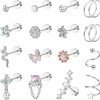 LOYALLOOK Body Piercing Studs | Loyallook 18Pcs Cartilage Earring Stud For Women Surgical Steel Flat Back Earrings Couch Hoop Piercing Opal Flower Sanke Helix Tragus Piercing Cz Cartilage Earring Piercing