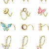 Dochais Body Piercing Studs | Dochias 9 Pcs 16G Dangle Nose Rings Studs Hoops Stainless Steel L Shaped Nose Studs Cz Opal Dangling Nose Piercing Jewelry