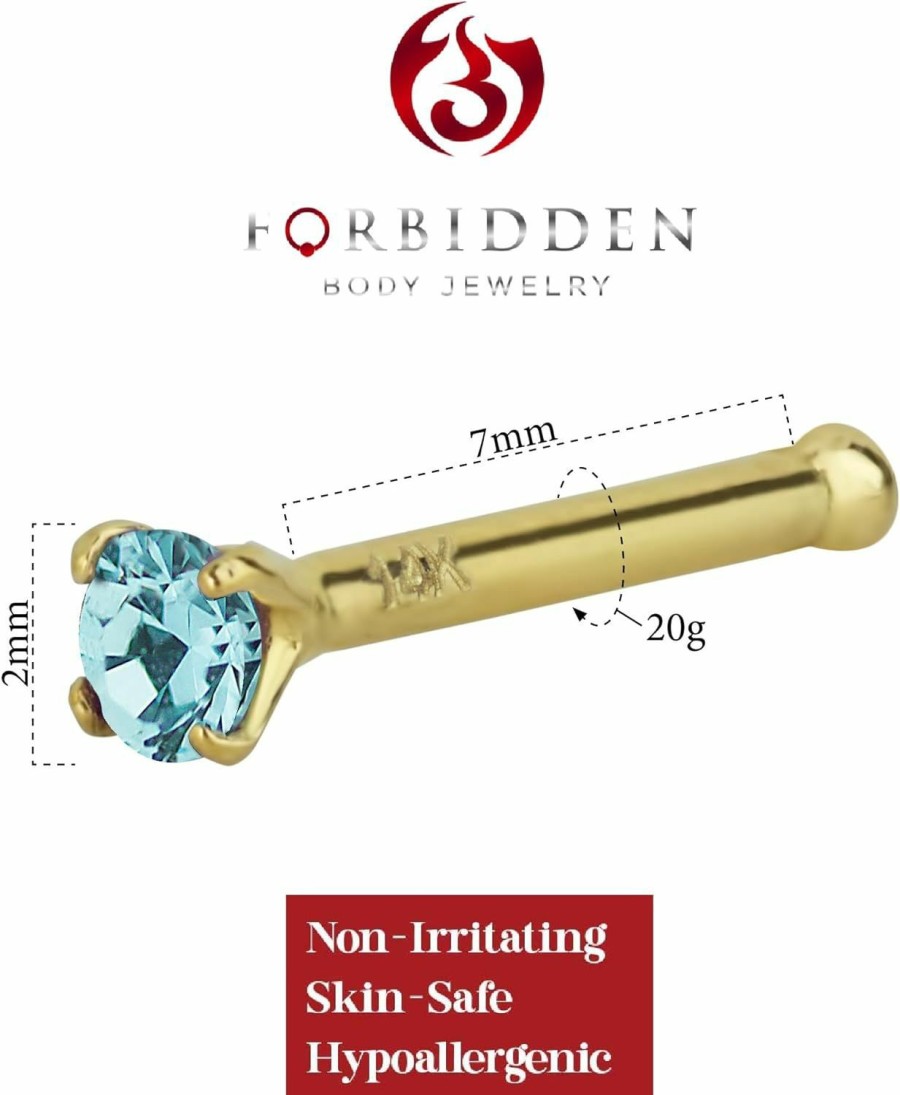 Forbidden Body Jewelry Body Piercing Studs | Forbidden Body Jewelry 20G Solid 14Kt Gold Simulated Diamond Cz Crystal Nose Ring Stud