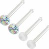 Evonix Body Piercing Studs | Bling Piercing 4Pc 20G 0.8Mm Nose Stud Bone Straight Bar Nostril Ring Surgical Steel 2.5Mm Crystal Ab Bioflex Stud Retainer