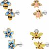 blue palm jewelry Body Piercing Studs | Blue Palm Jewelry Sets Of 16 Gauge 1/4 Inch 316L Stainless Steel Labret Barbell Bumble Bee Or Dragonfly Or Flowers Monroe Lip Ring Tragus Helix Cartilage Earring Stud Internal Threaded Barbell