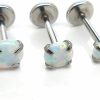 Emmajewels Body Piercing Studs | Emmajewels 20G 1/4\" Triple Forward Helix Stud Earring Cartilage 2-4Mm Threadless Push Pin Prong Set White Fire And Ice Opal Stone Tragus Ring (3,3.5,4Mmstone)